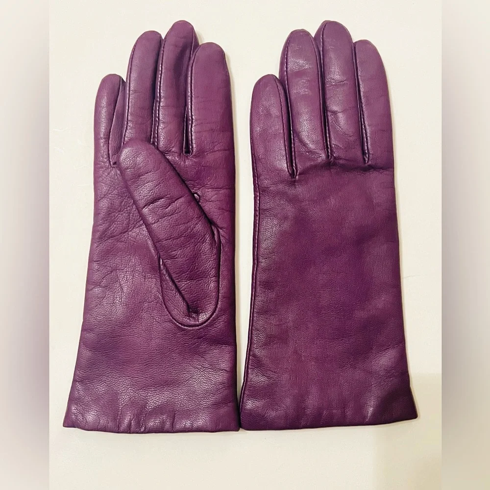 ULTRA LUXURY VTG Fownes Deep Purple LAMBSKIN Gloves Sz 6.5 | 100% Cashmere Lined